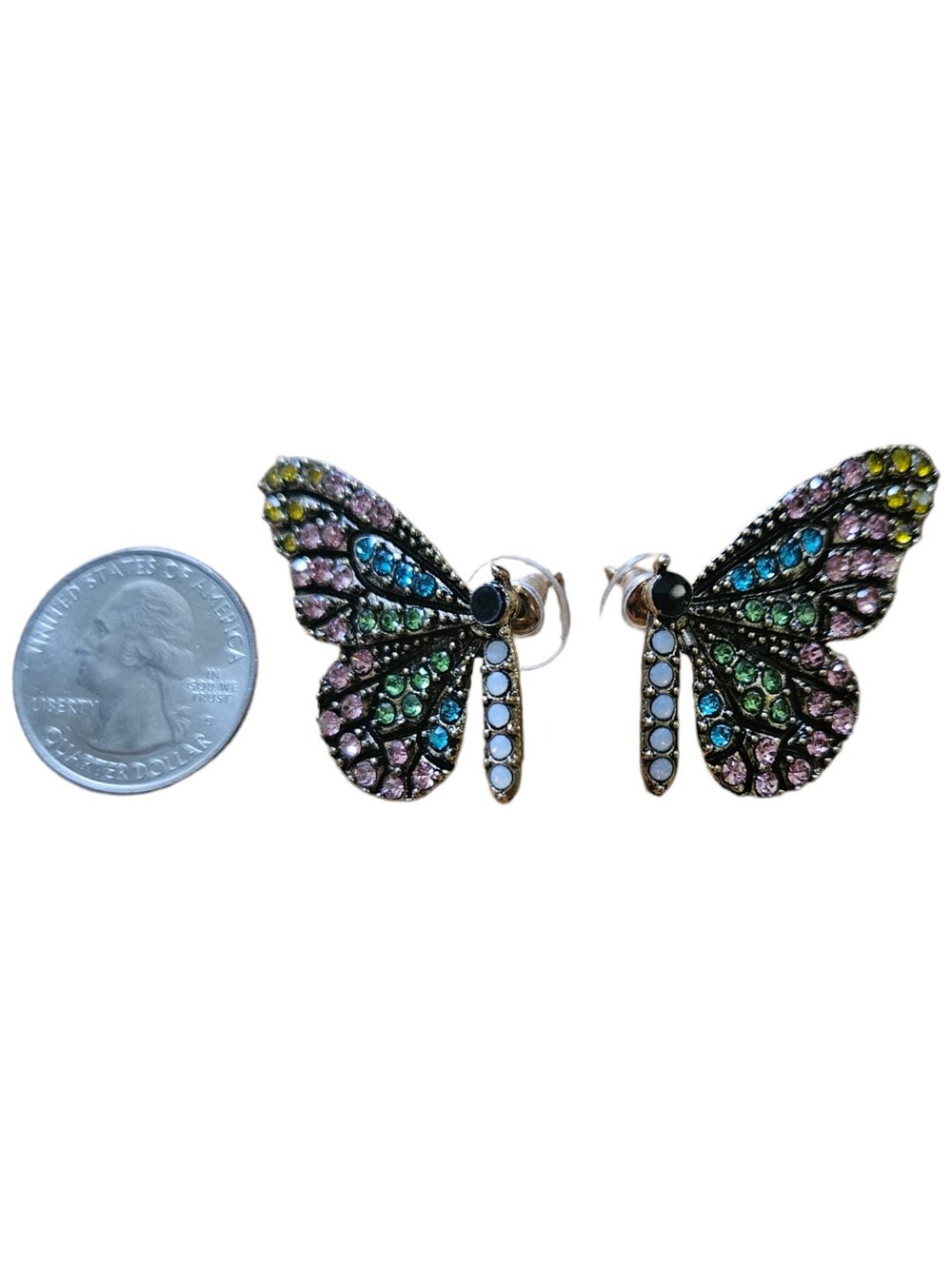 Butterfly Wings Rhinestone Stud Earrings Pastel Multi-color - Picture 11 of 17